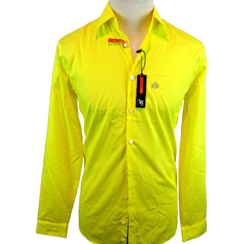 Mens J Ferrar NWT Yellow Slim Fit No Iron LS Casual Shirt sz 15.5x34/35